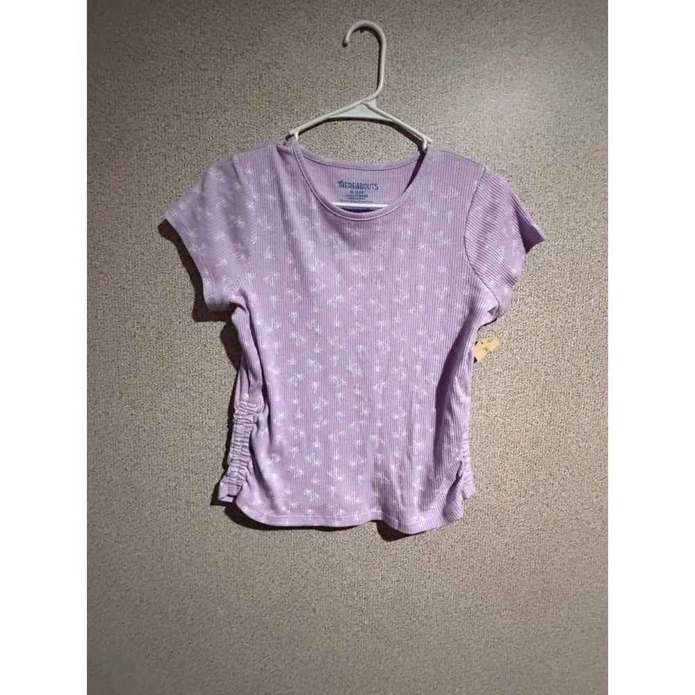 Thereabouts Lavender Purple Palm Tree Ribbed Ruched Side Tee XL 18.5 P